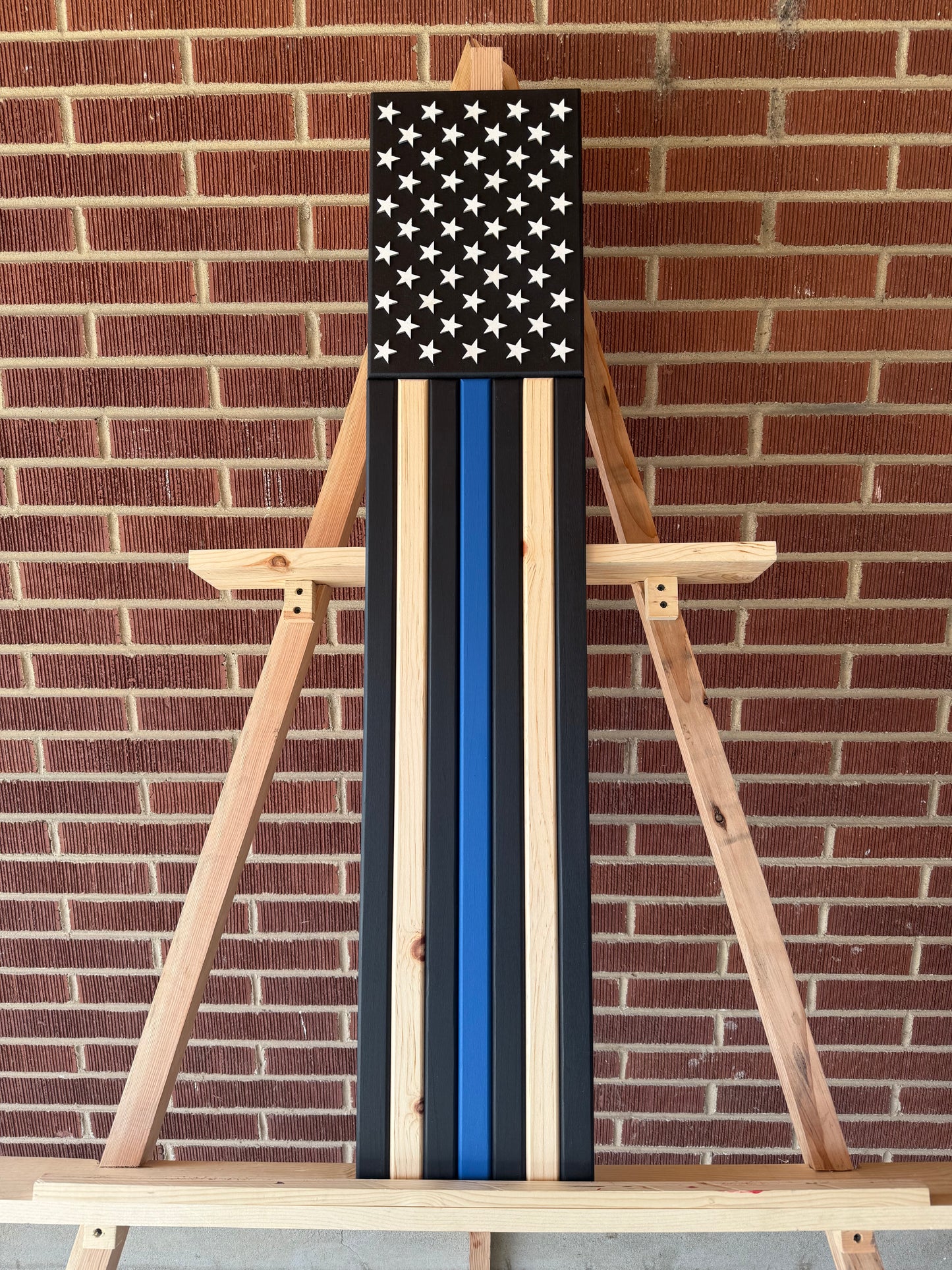 Handmade Wooden American Flag #ML0008 | Medium Long Thin Blue Line | Stags Flags