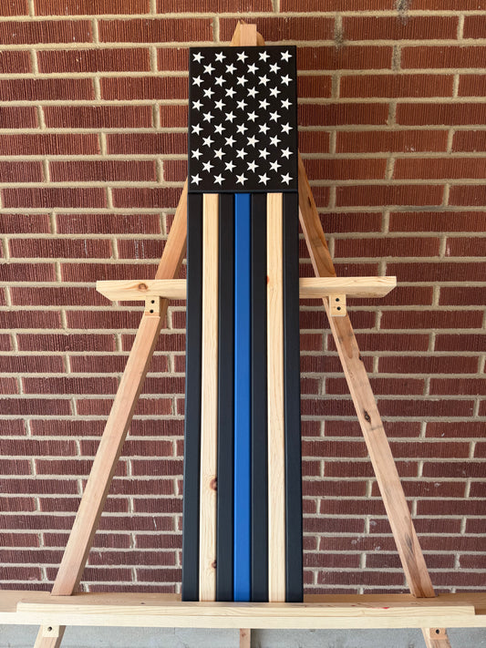 Medium Long, Service Flag Thin Blue Line. Handmade American Flag #ML0008