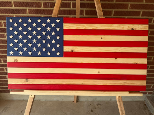 XL Vibrant Red, White & Blue. Handcrafted Wooden American Flag #XL0029. New