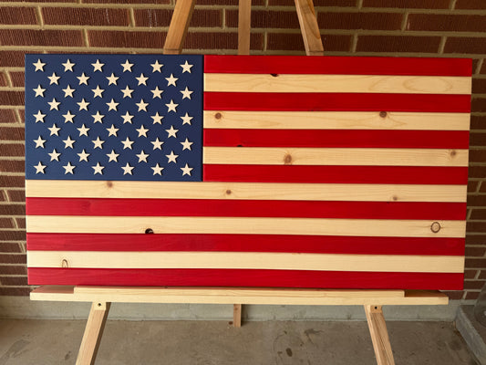 XL Vibrant Red, White & Blue. Handcrafted Wooden American Flag #XL0036. New