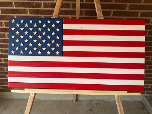 XL “Old Glory” Full-Stain Red, White & Blue. Handcrafted Wooden American Flag #XL0030. New