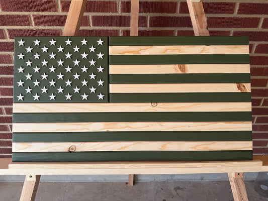 Medium, Service Green. Handmade American Flag #M0040 New
