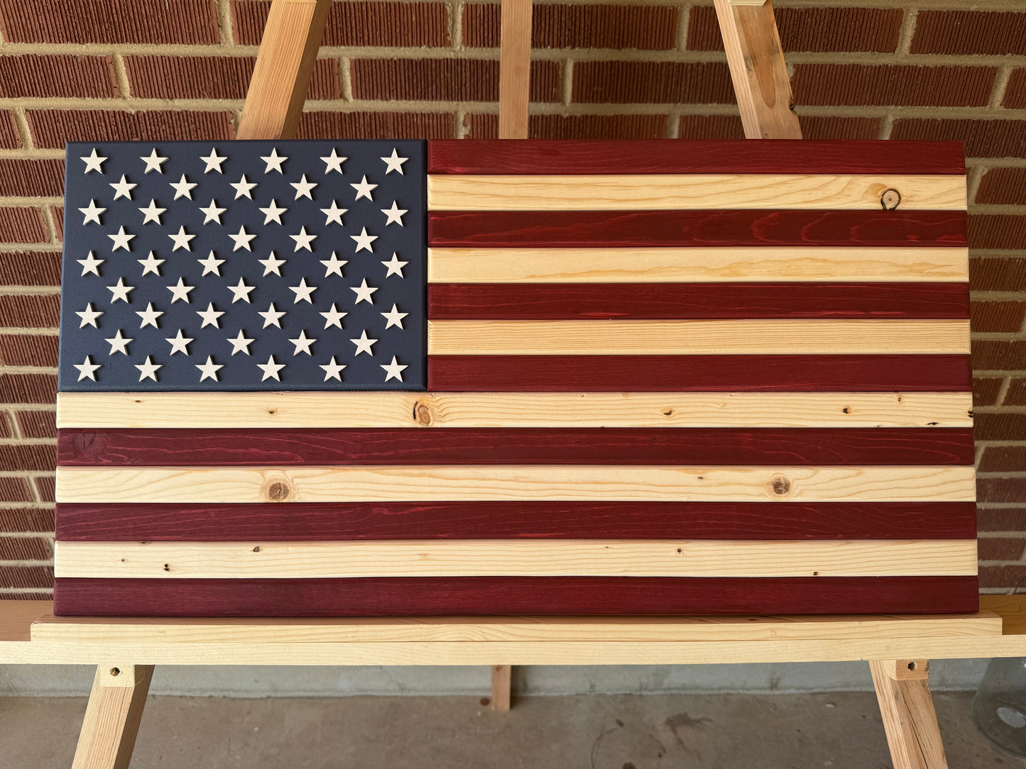 Handmade Wooden American Flag #M0043 | Medium Thin Red Line | Stags Flags