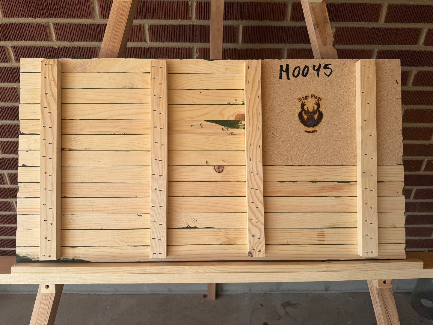 Handmade Wooden American Flag #M0045 | Medium Service Green | Stags Flags