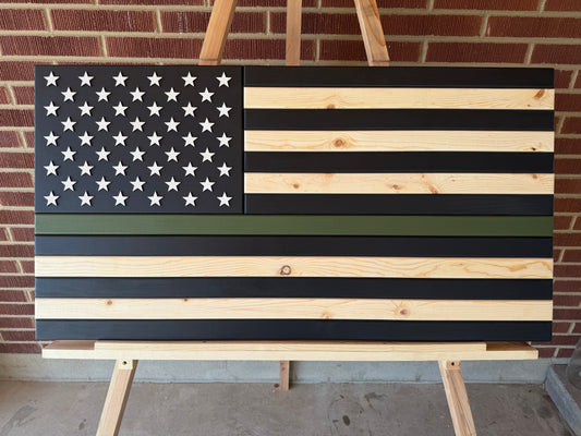 XL, Service Flag Thin Green Line. Handmade American Flag #XL0044. New