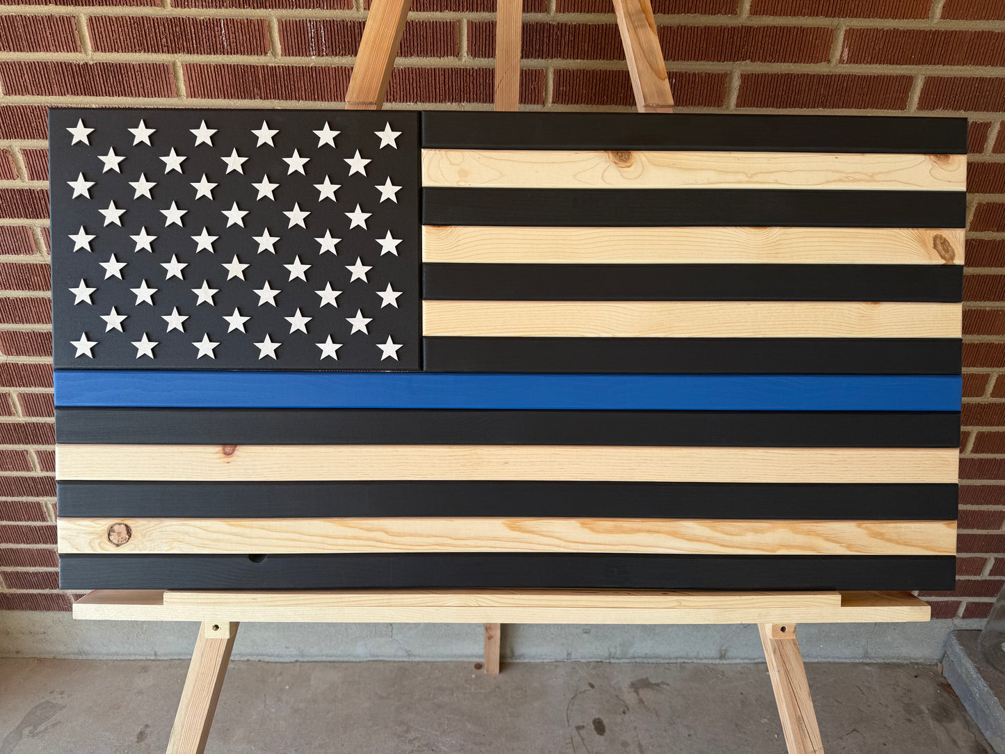 Handcrafted Wooden American Flag #XL0046 | XL 42"x22" Thin Blue Line | Veteran-Owned | Stags Flags