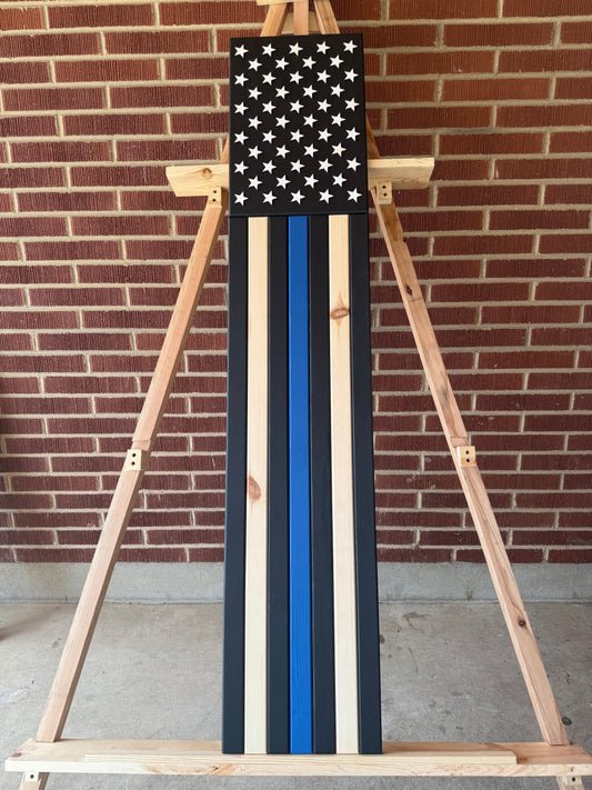 XL Long, Service Flag Thin Blue Line. Handmade American Flag #XLL0008