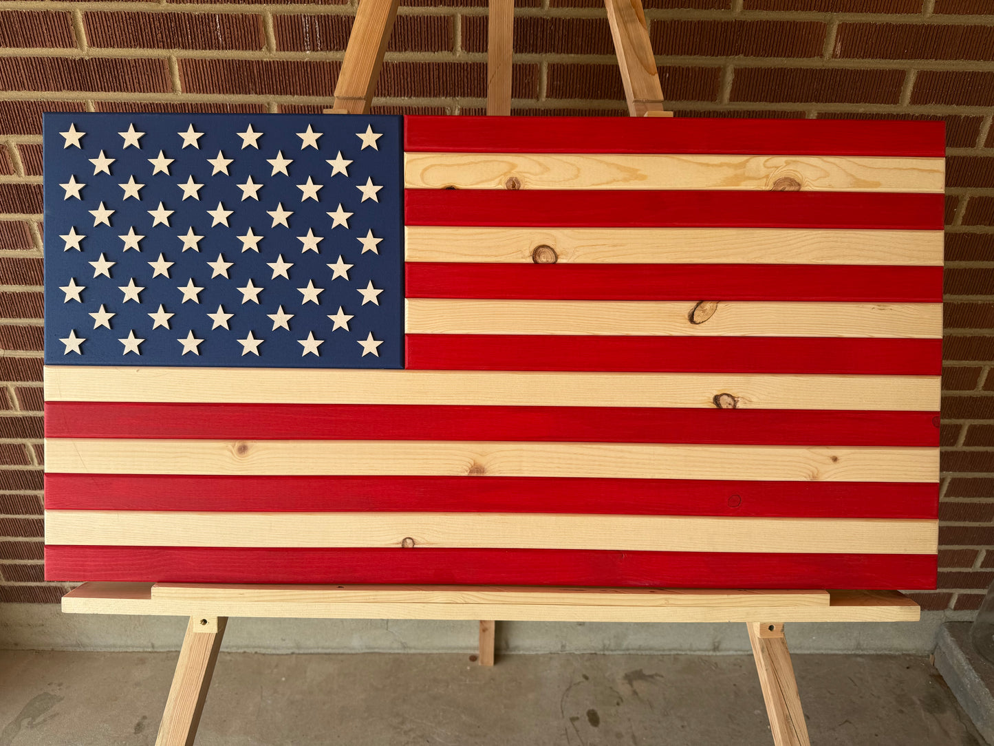Handcrafted Wooden American Flag — Vibrant Red, White & Blue | XL 42"x22" | #XL0037