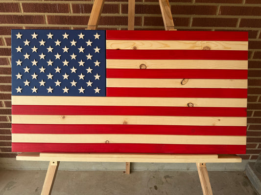 XL Vibrant Red, White & Blue. Handcrafted Wooden American Flag #XL0037. New