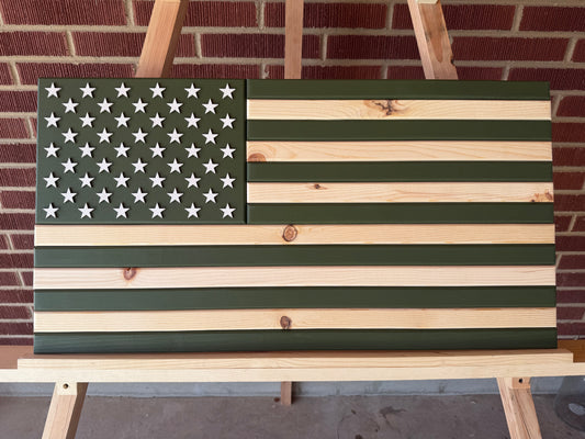 Medium, Service Green. Handmade American Flag #M0045 New