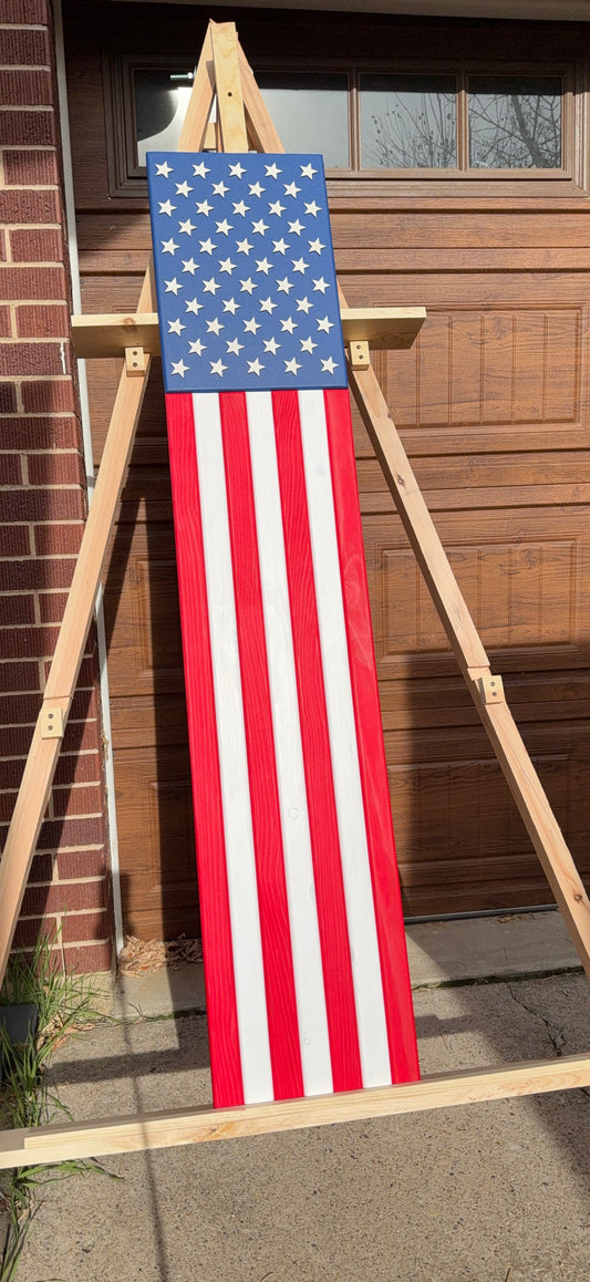 XL Long Outside/Inside Full-Stain Red, white & Blue. Handmade American Flag #XLL0007