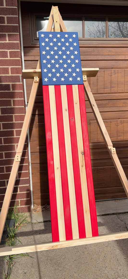 XL Long Vibrant Red, White & Blue. Handmade American Flag #XLL0004