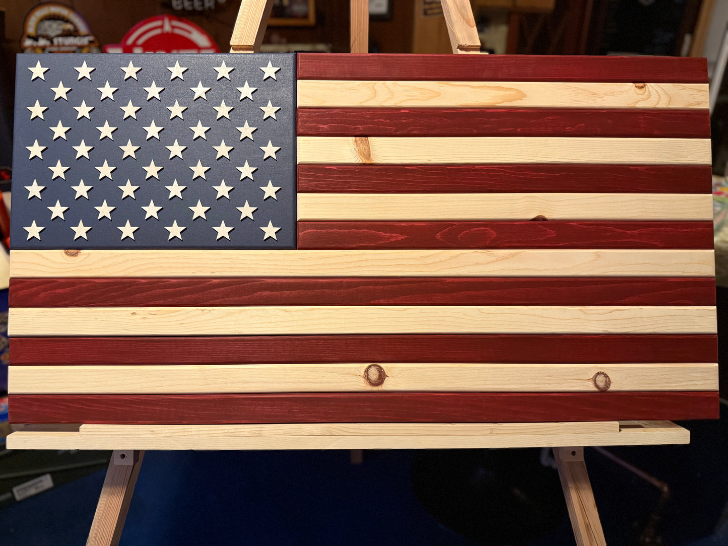 XL Subtle Red, White & Blue. Handcrafted Wooden American Flag #XL0035 New