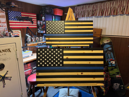 Thin Blue Line Wooden American Flag | Service Tribute Edition | Medium & XL