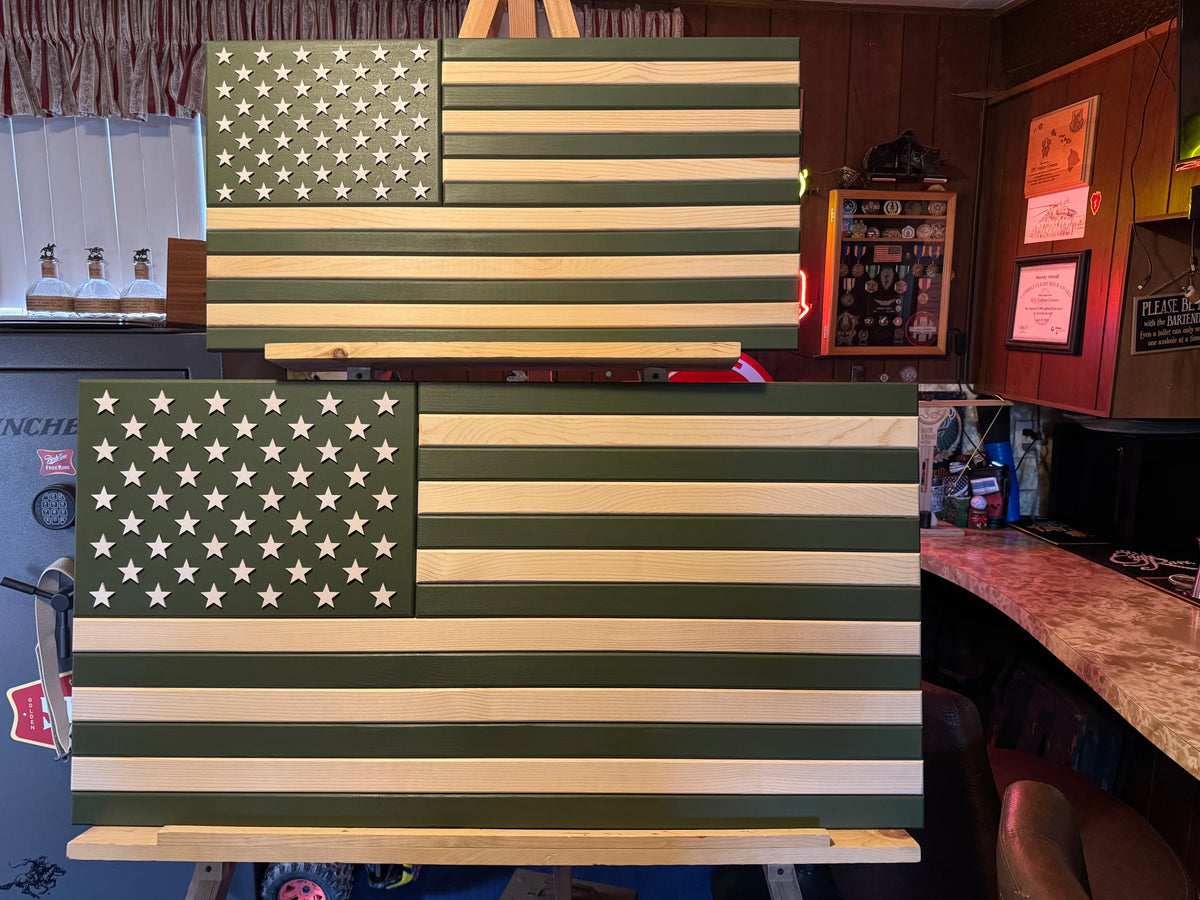OD Green Wooden American Flag | Service Tribute Edition | Medium & XL