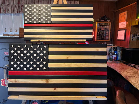 Thin Red Line Wooden American Flag | Service Tribute Edition | Medium & XL