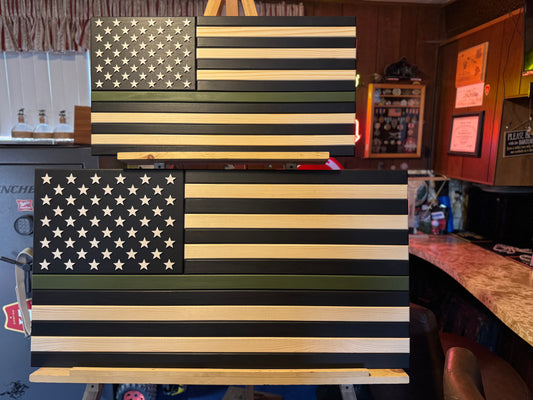 Thin Green Line Wooden American Flag | Service Tribute Edition | Medium & XL
